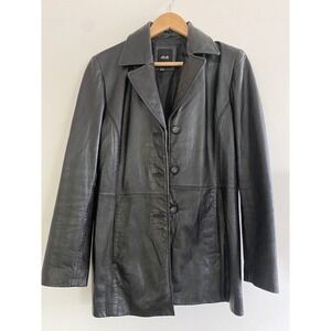 Vintage JLC‎ New York 100% Genuine Leather Blazer Jacket Women's Black Size MED